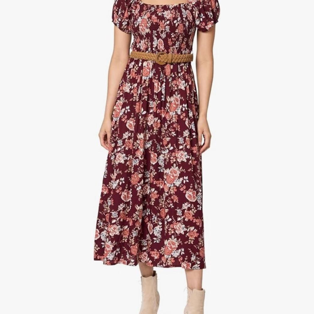 Womens floral maxi dress with belt XL